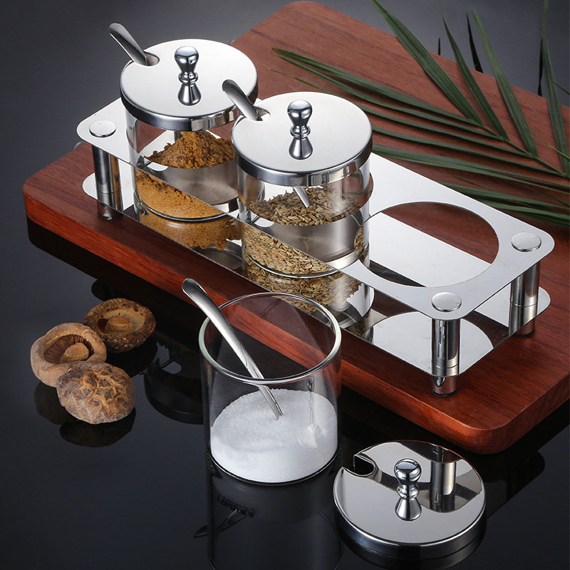 High-Borosilicate Glass Seasoning Jar with Stainless Steel Rack - Image 3