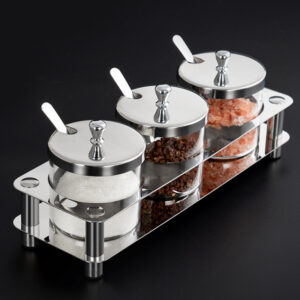 High-Borosilicate Glass Seasoning Jar with Stainless Steel Rack
