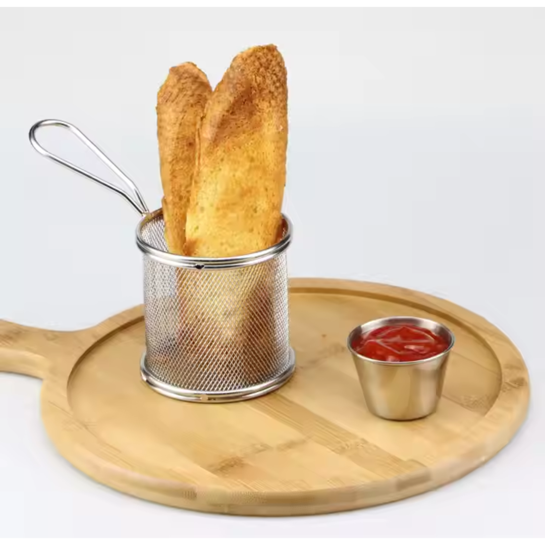 Mini Stainless Steel Frying & Serving Basket with Handle – Gold & Silver - Image 2
