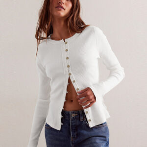 Buttoned Ribbed Knit Cardigan