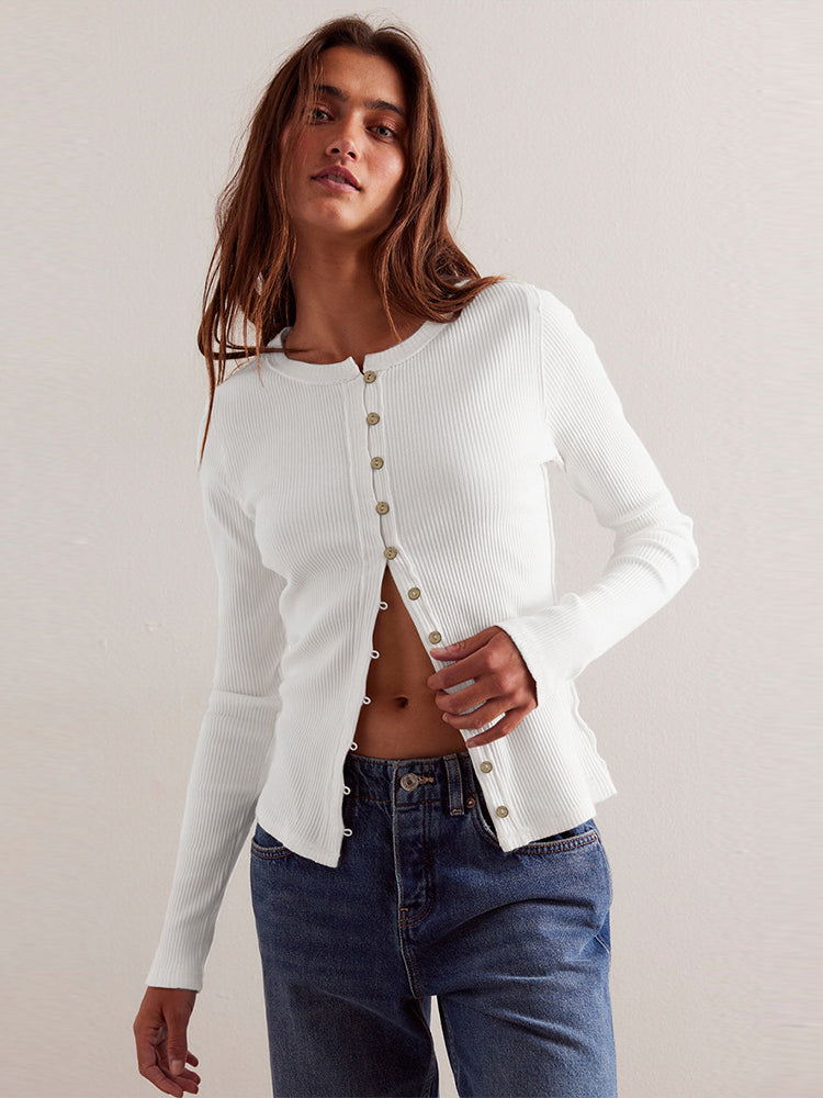 Buttoned Ribbed Knit Cardigan