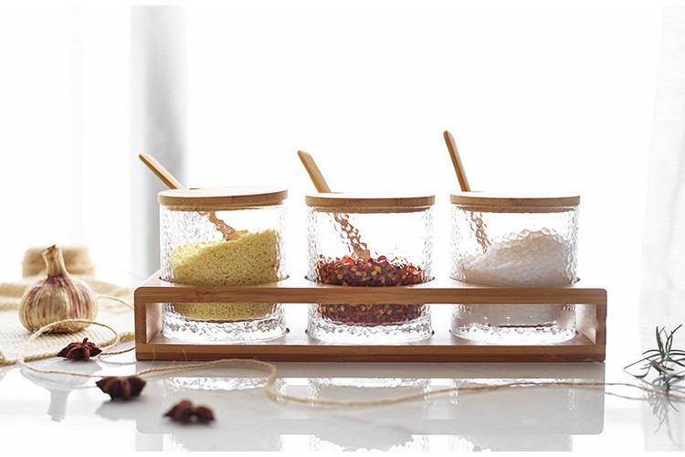 3-Piece Glass Seasoning Jar Set with Bamboo Lid & Rack - Image 2