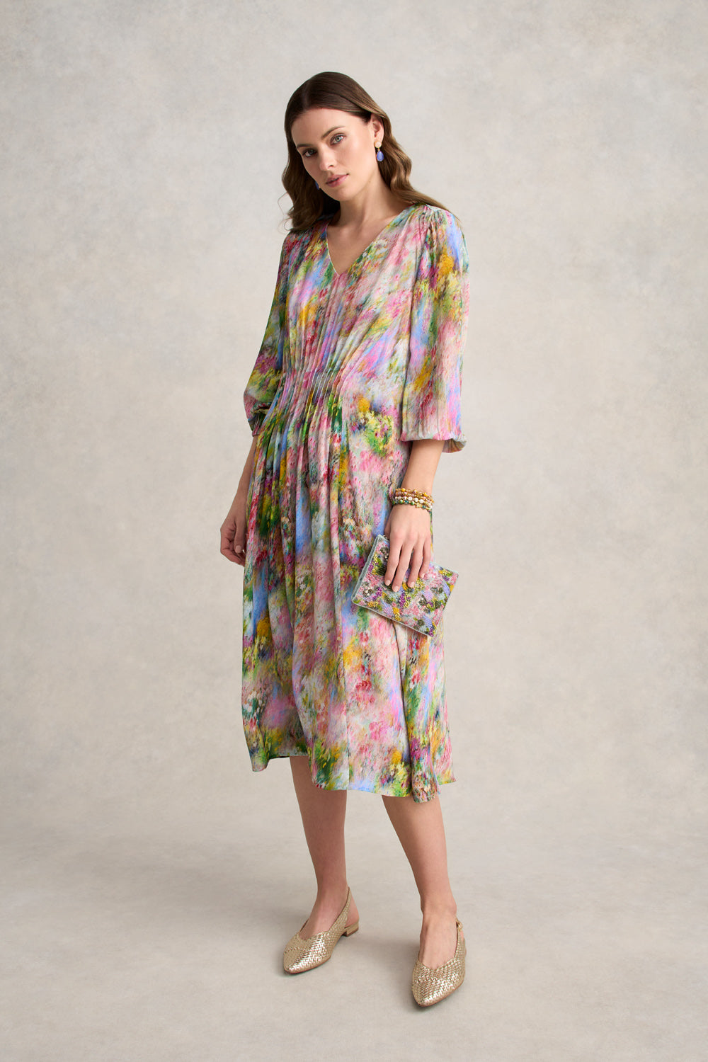 Pintuck Georgette Dress – Meadow Print