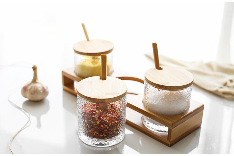 3-Piece Glass Seasoning Jar Set with Bamboo Lid & Rack - Image 3