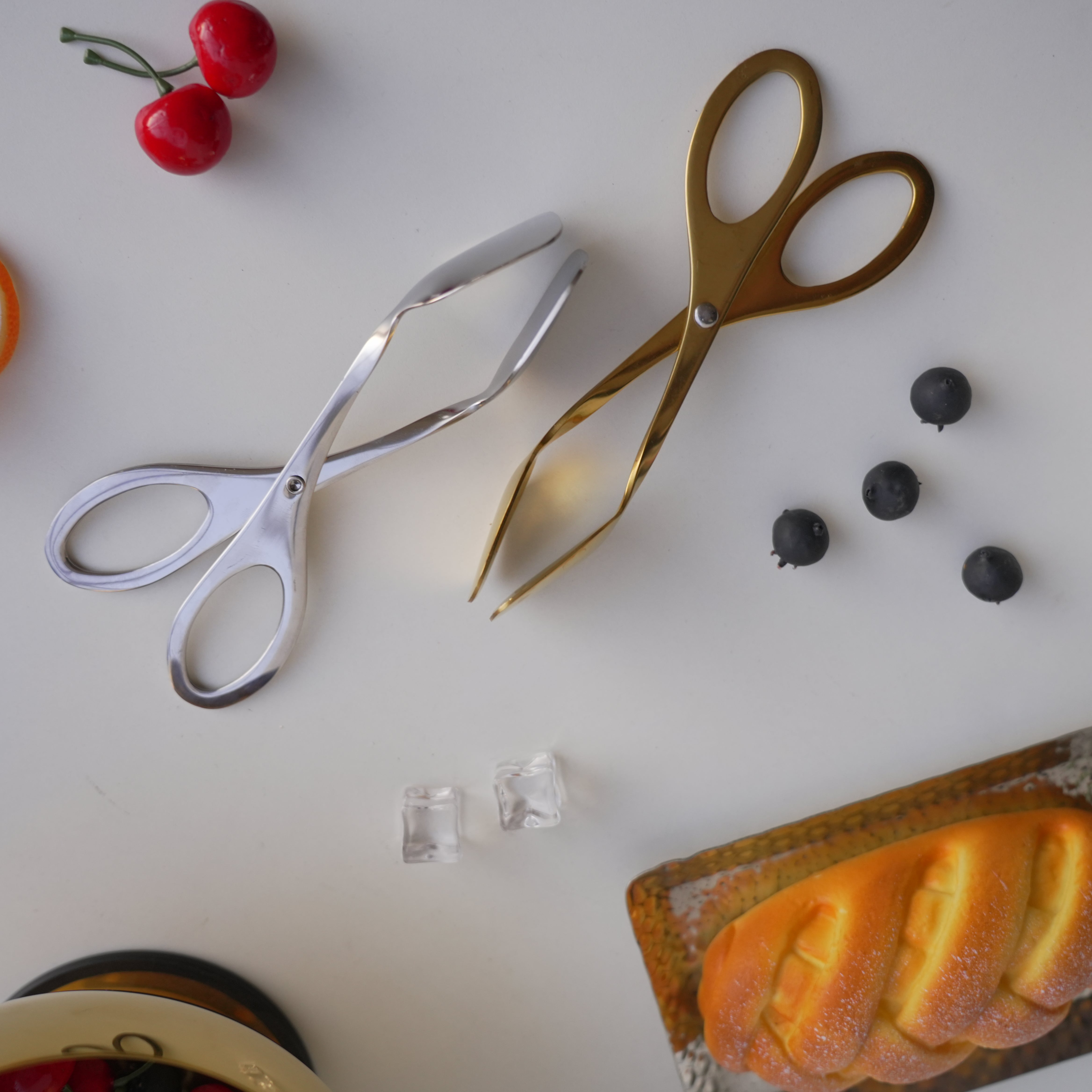 Scissor-Style Stainless Steel Clip Tongs – Gold & Silver - Image 4