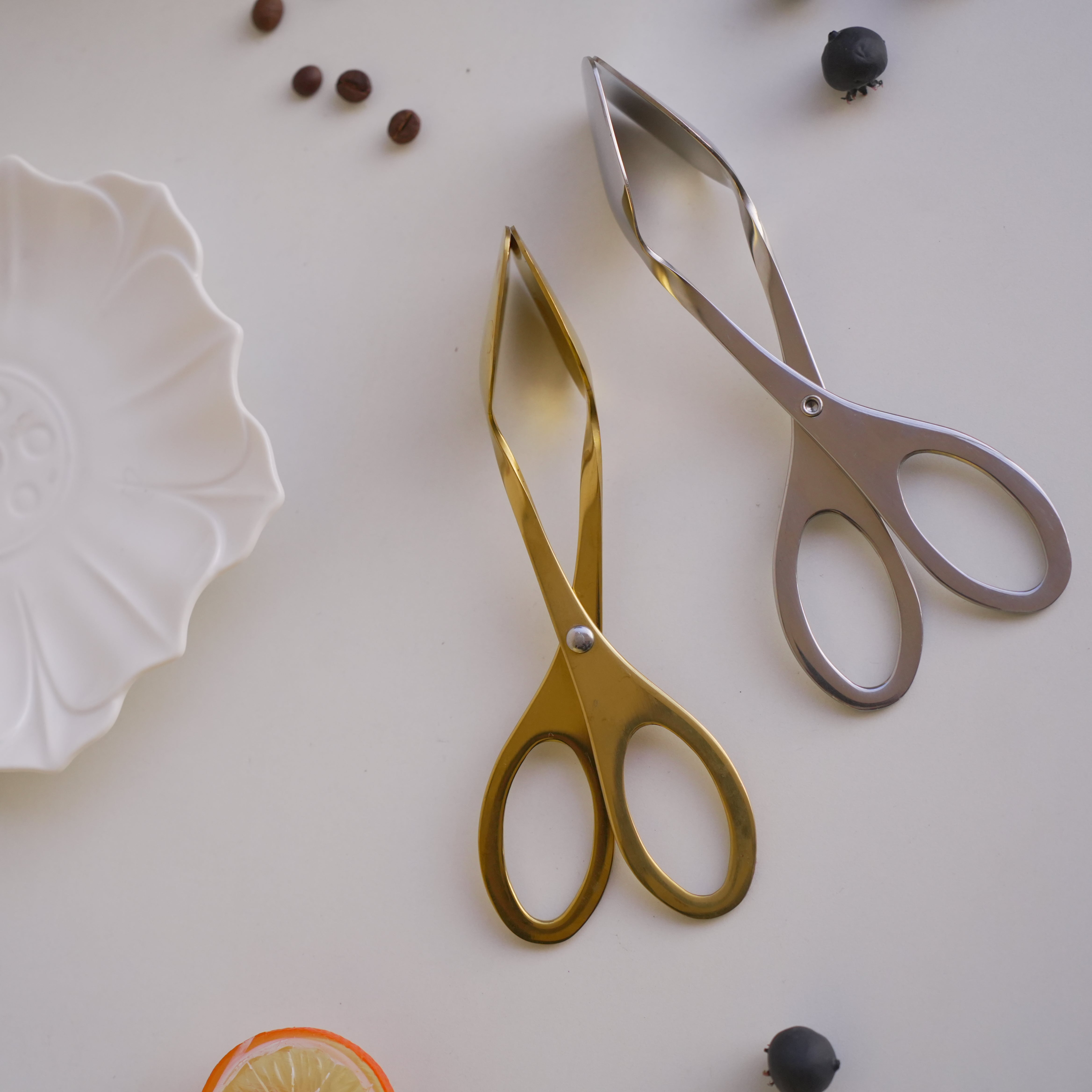 Scissor-Style Stainless Steel Clip Tongs – Gold & Silver - Image 2