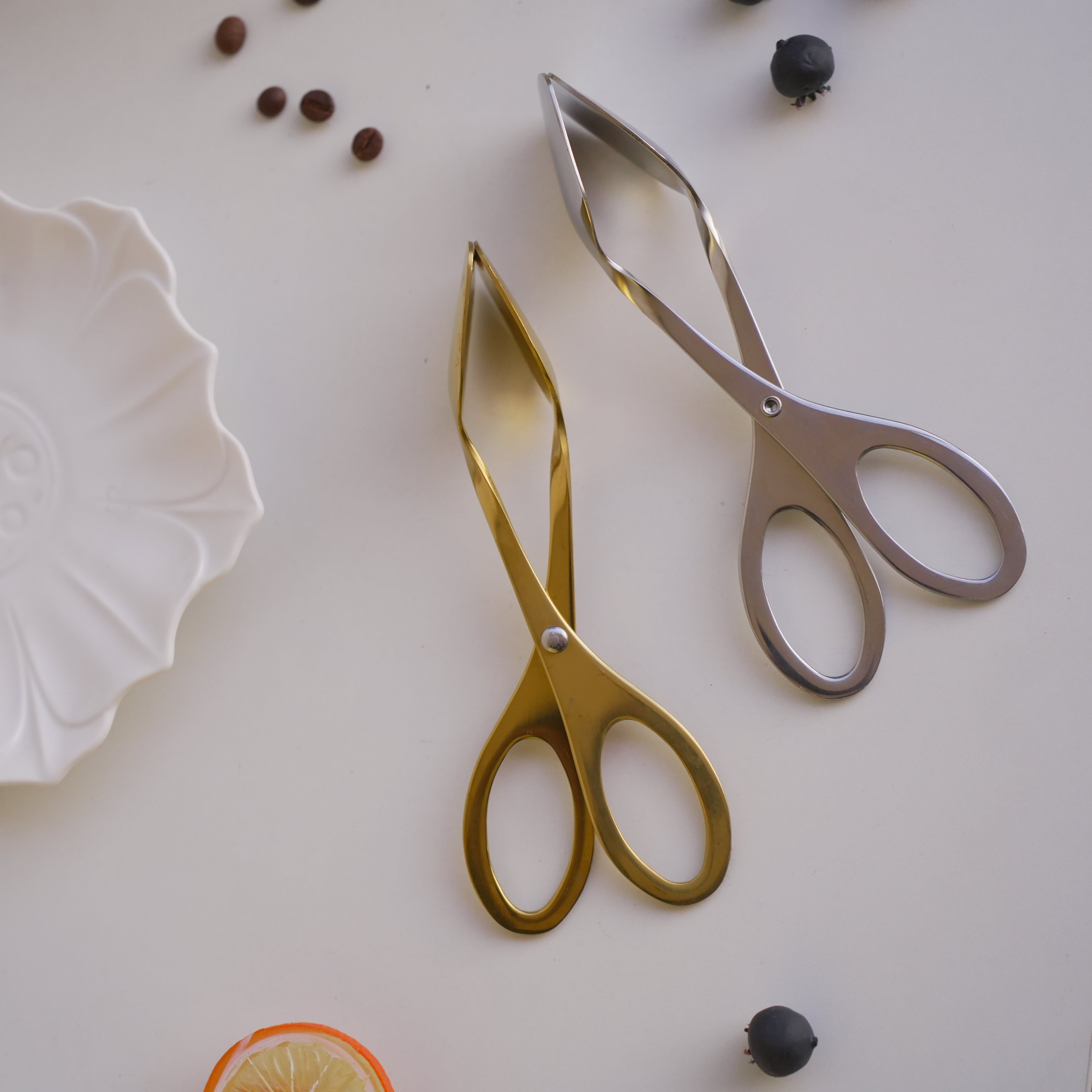 Scissor-Style Stainless Steel Clip Tongs – Gold & Silver - Image 18