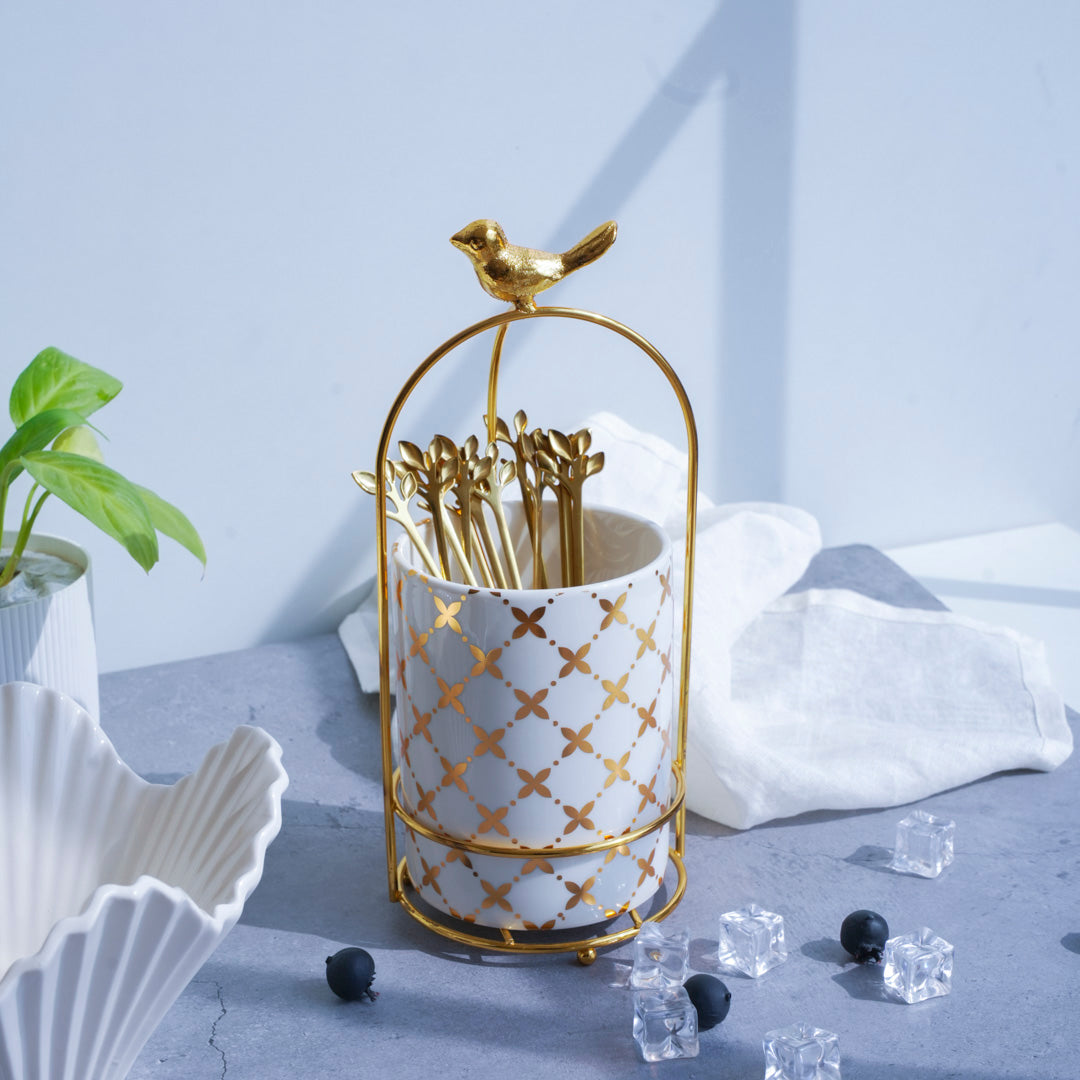 Large Cutlery Stand & Organizer – White & Gold - Image 10