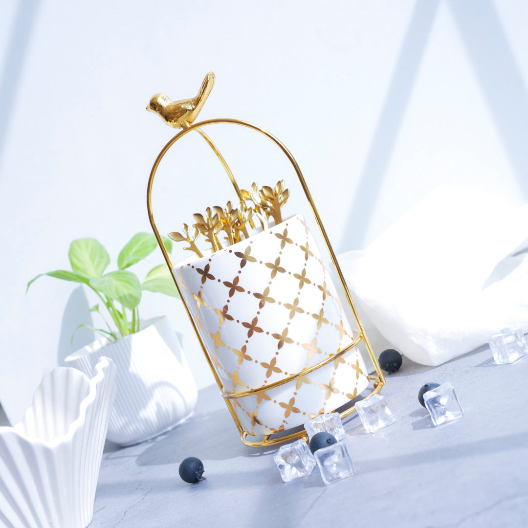 Large Cutlery Stand & Organizer – White & Gold - Image 11