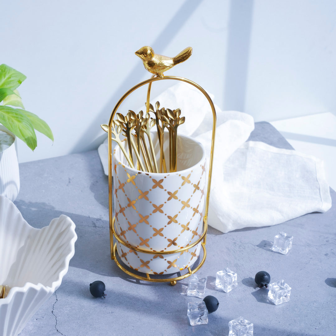 Large Cutlery Stand & Organizer – White & Gold - Image 12