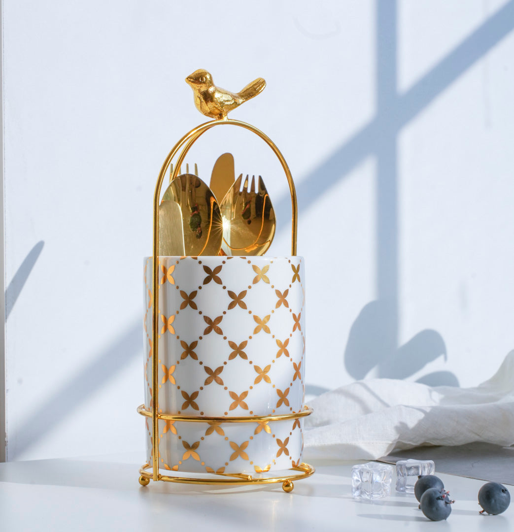 Large Cutlery Stand & Organizer – White & Gold - Image 17