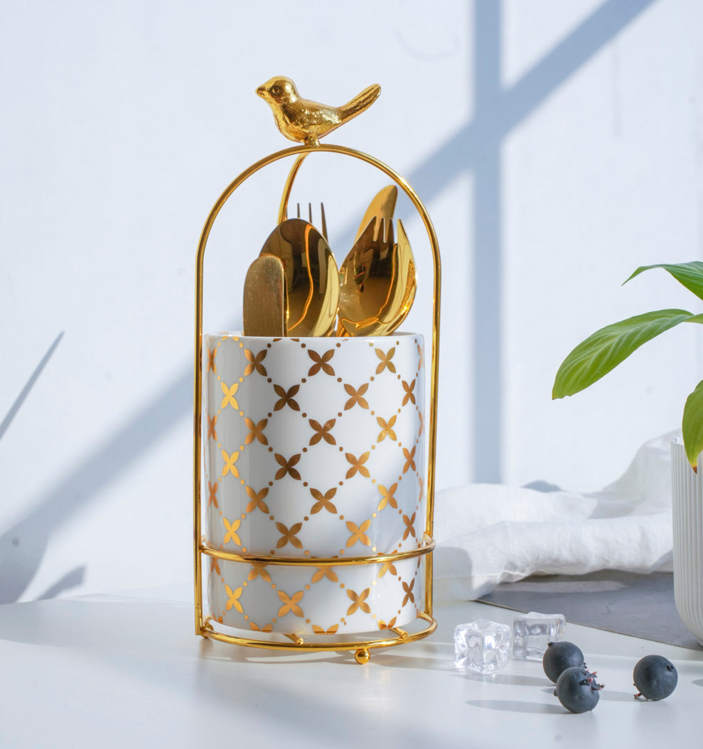 Large Cutlery Stand & Organizer – White & Gold - Image 18