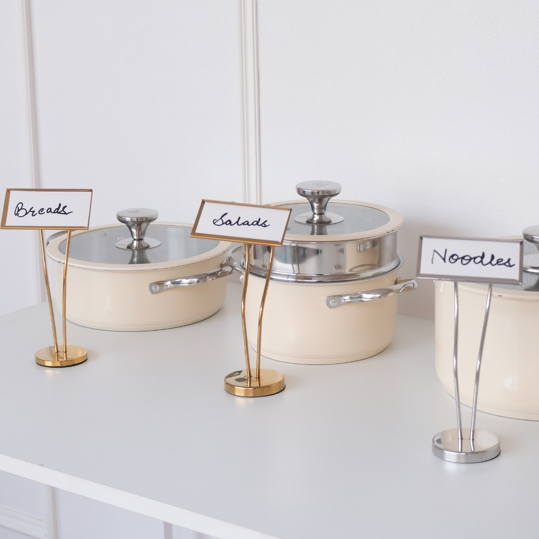 8-Inch Metal Buffet Dish Name Stand – Gold & Silver - Image 2