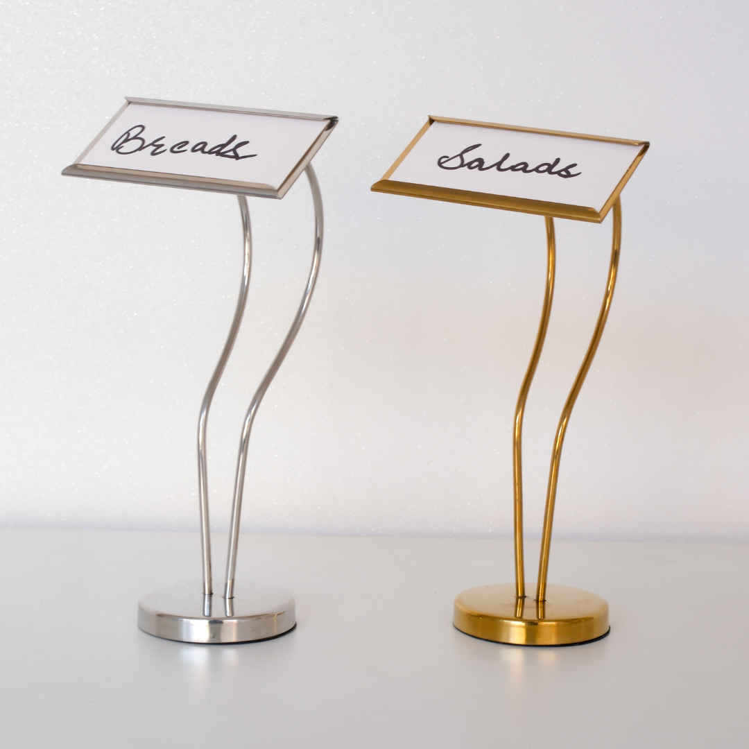 8-Inch Metal Buffet Dish Name Stand – Gold & Silver - Image 3