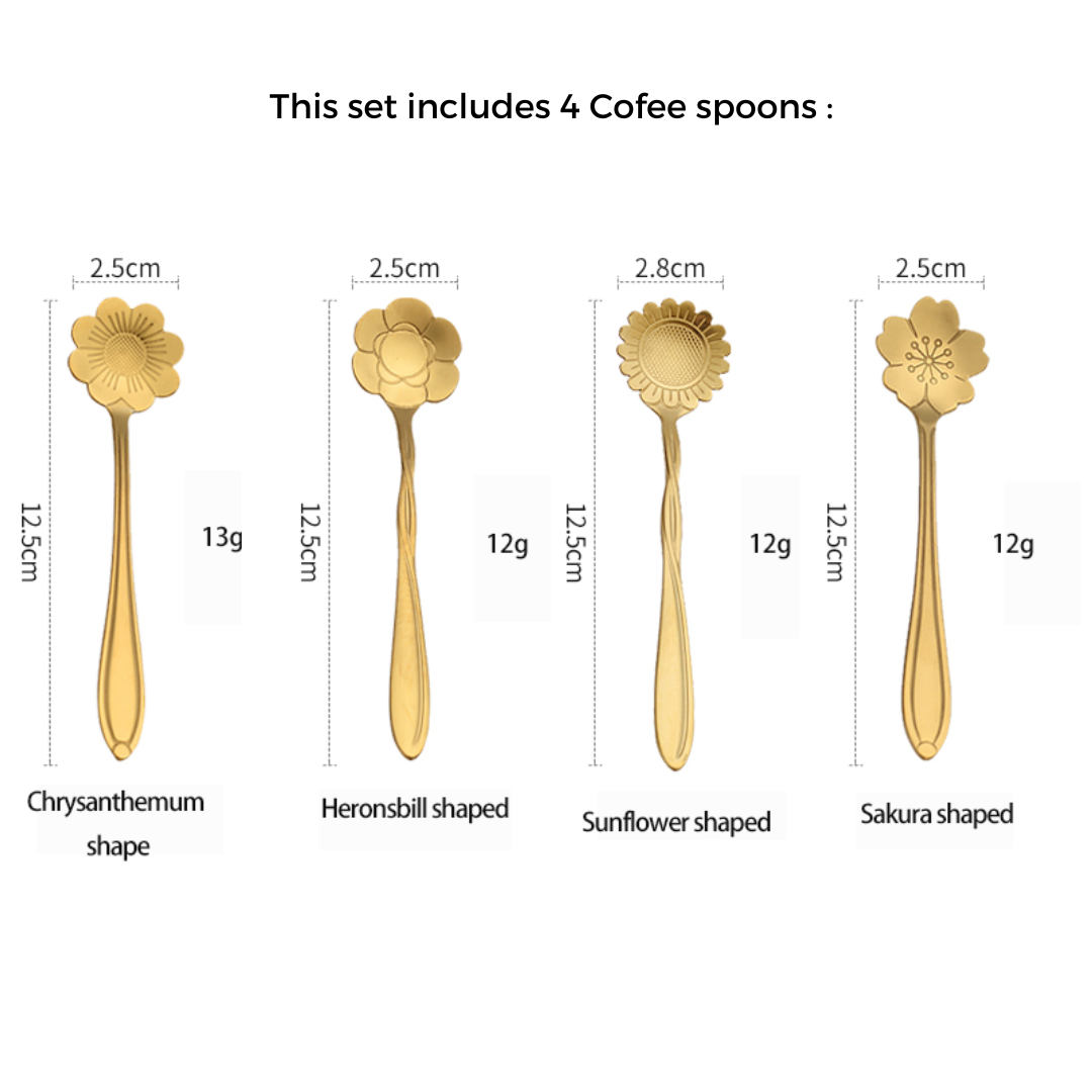 Flower-Shaped Dessert & Tea Spoons – Gold – Set of 4 - Image 3
