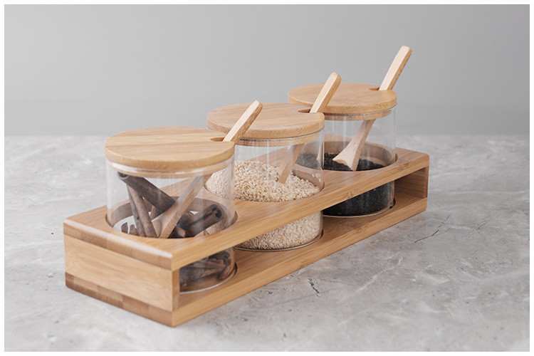 3-Piece Glass Seasoning Jar Set with Bamboo Lid & Rack - Image 4