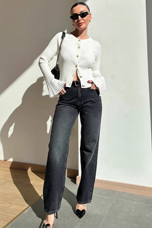 Solid Rib Knit Slim Cardigan
