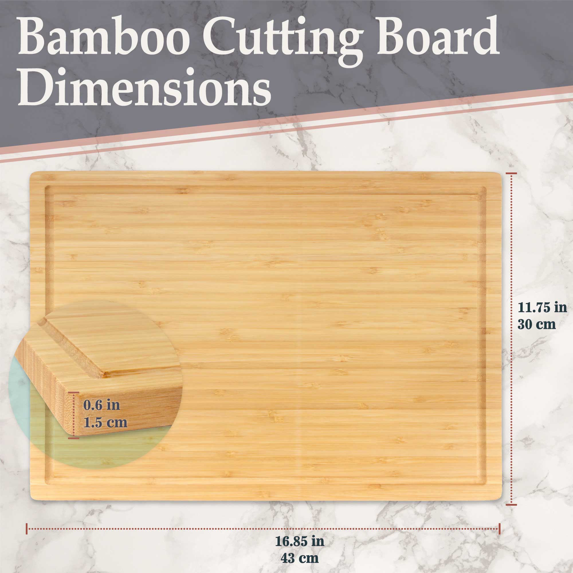 Grooved Bamboo Cutting Board – 16.85" x 11.75" x 0.5" / 0.6" - Image 3