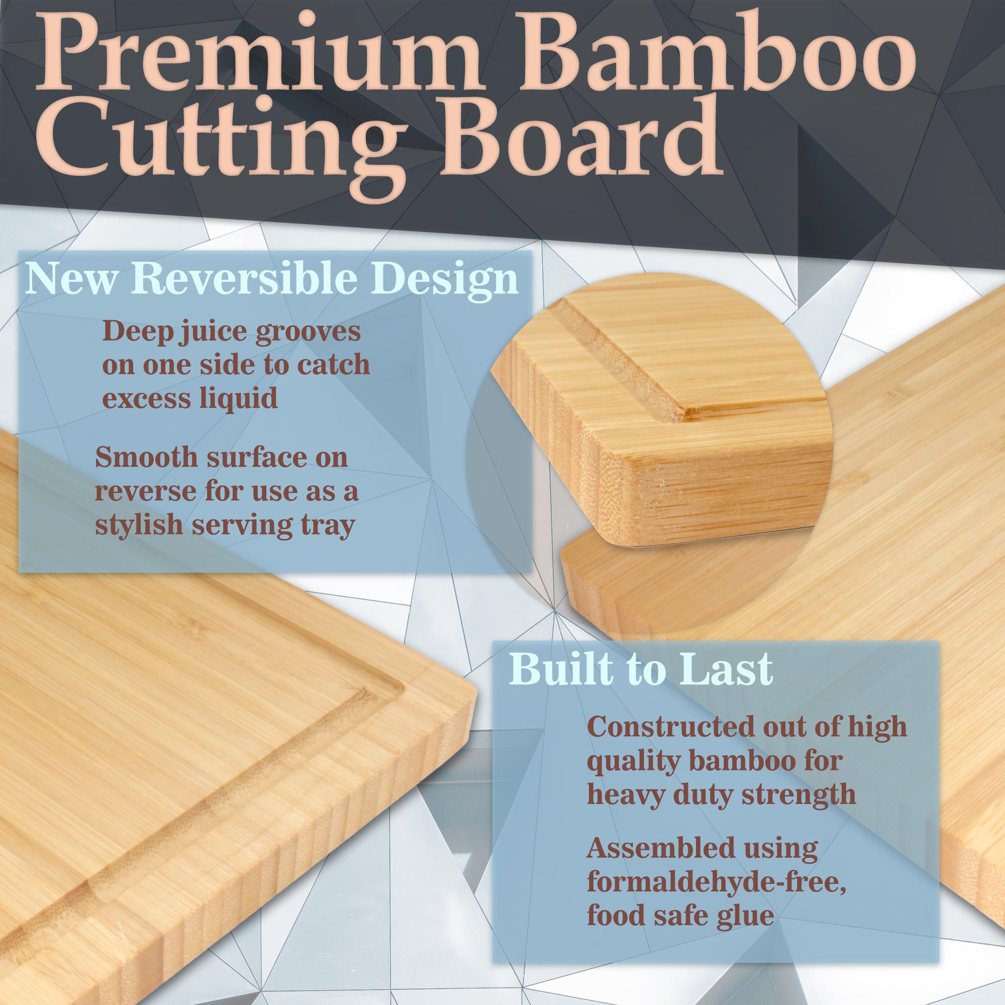 Grooved Bamboo Cutting Board – 16.85" x 11.75" x 0.5" / 0.6" - Image 5