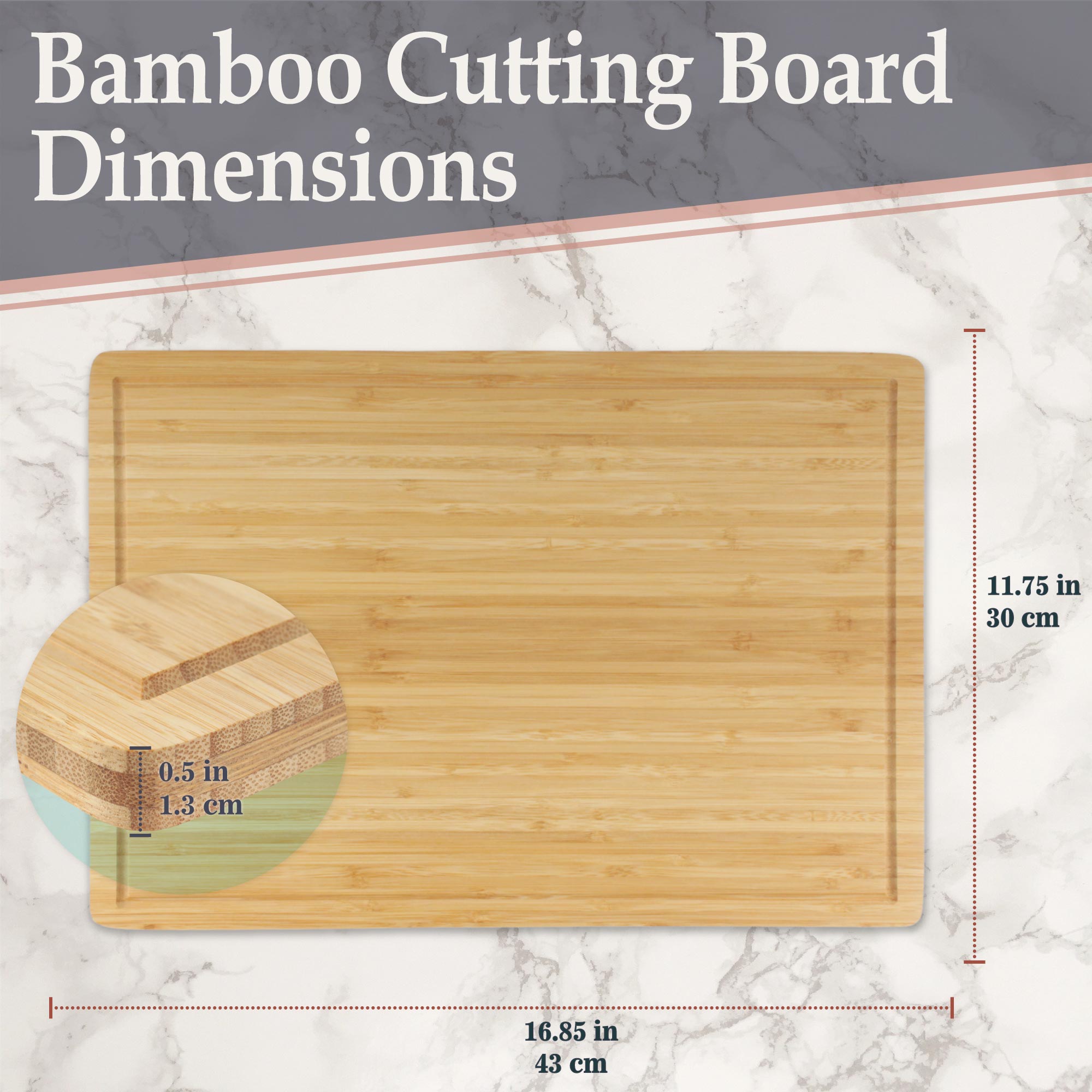 Grooved Bamboo Cutting Board – 16.85" x 11.75" x 0.5" / 0.6" - Image 2