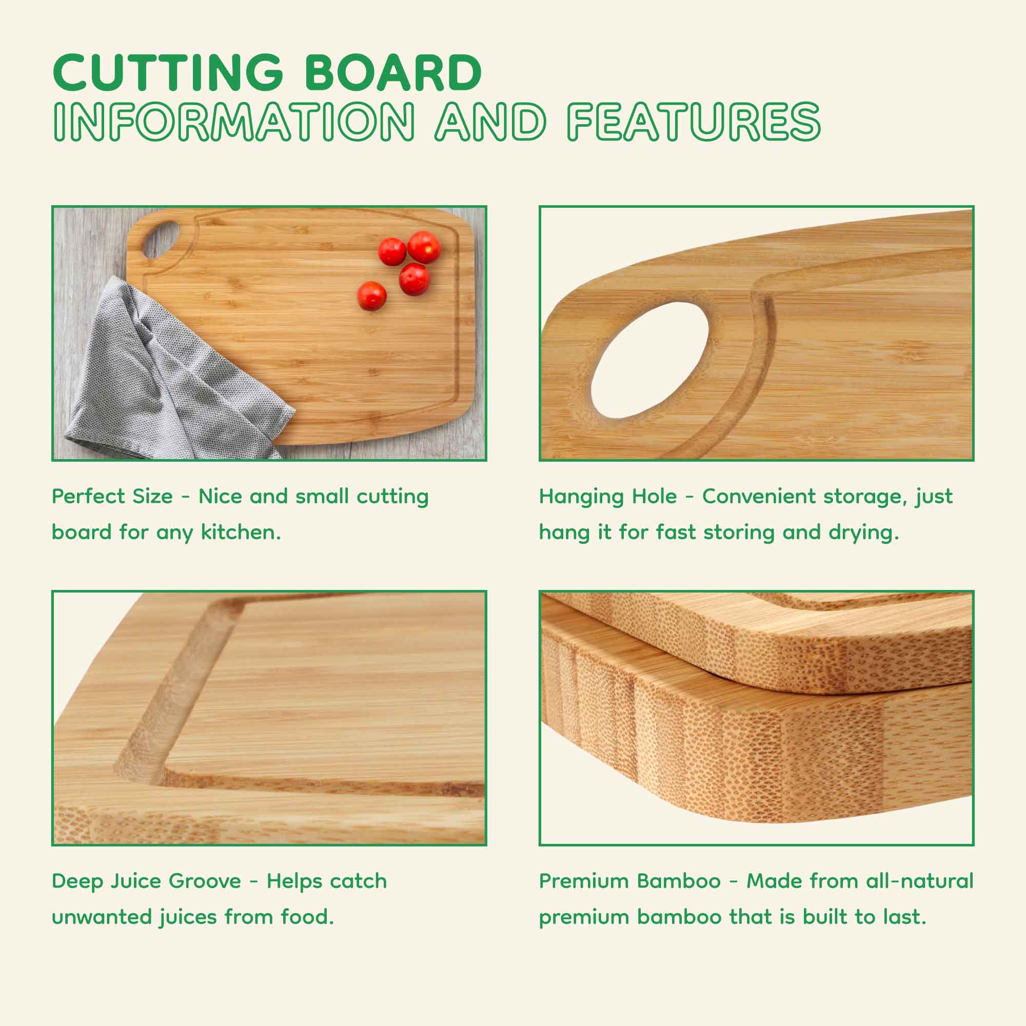 Vertical Cut Bamboo Cutting Board with Hanging Hole 11.75" x 8.63" x 0.40" / 0.75" - Image 3
