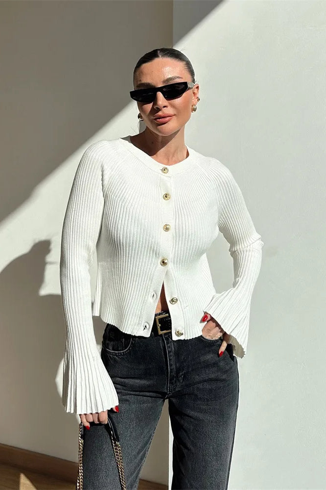 Solid Rib Knit Slim Cardigan