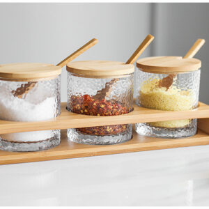 3-Piece Glass Seasoning Jar Set with Bamboo Lid & Rack