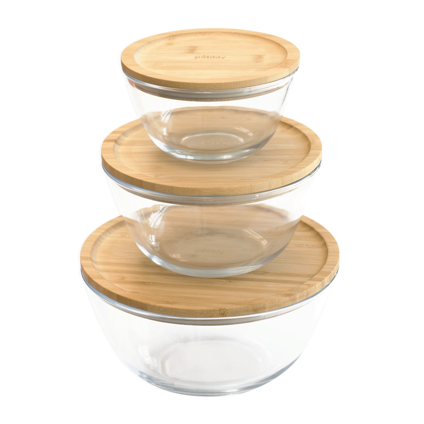 3-Piece Glass Mixing Bowl Set with Bamboo Lids - Image 3